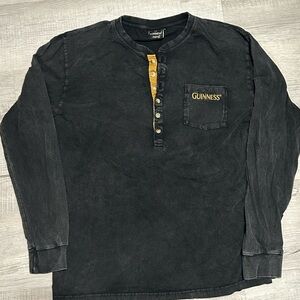 Vintage Guinness Classic Washed Black Henley long sleeve shirt. Sz Large